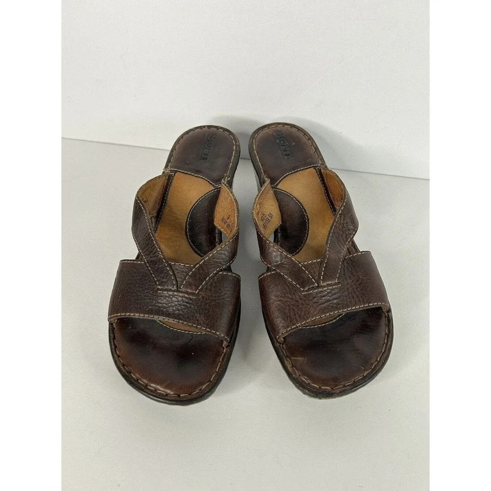 Born Sandals Brown Leather Open Toe Wedge Sandals Straps Size 9/40.5 - Picture 2 of 7